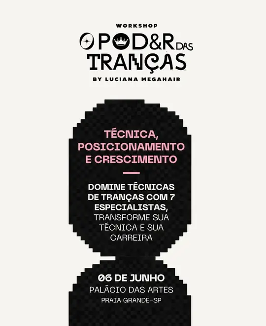 Cartaz em fundo claro com a logo do workshop e a frase Técnica, posicionamento e crescimento