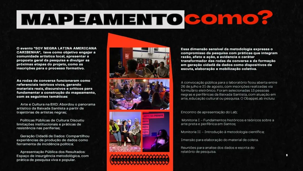 Página da revista Mapeamento: como?, com texto em colunas e foto de uma roda de conversa