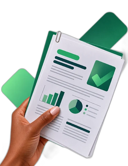 Mão segurando um checklist com gráficos