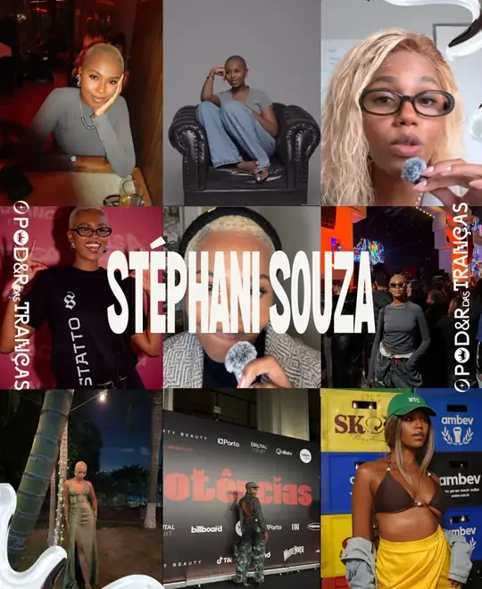 Colagem de nove fotos com o nome Stéphani Souza sobre elas