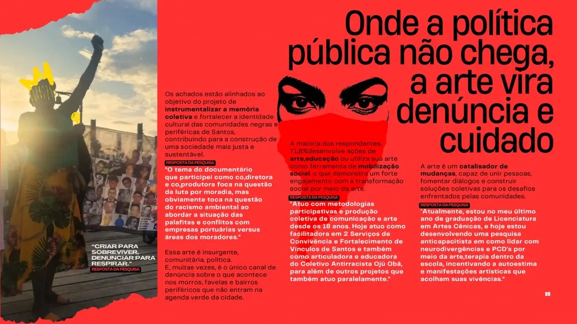 Página Onde a política pública não chega, a arte vira denúncia e cuidado