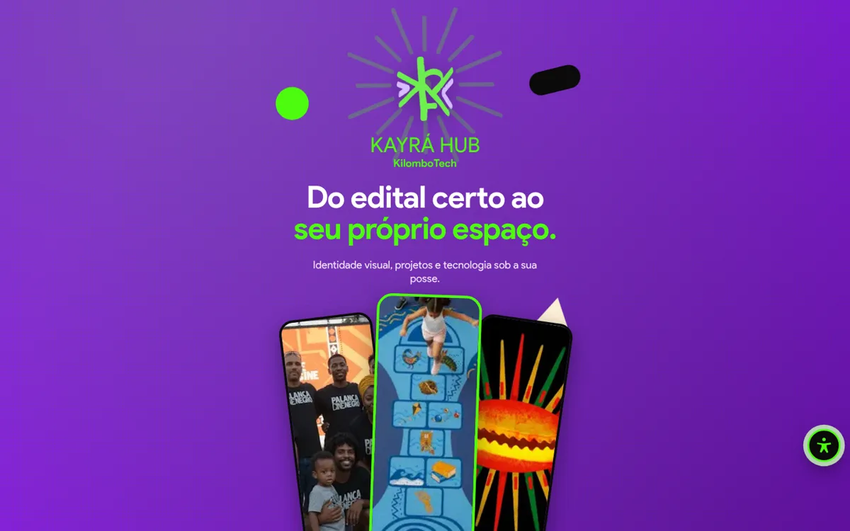 Link site da KAYRÁhub, com botões de contato, trabalhos e projetos