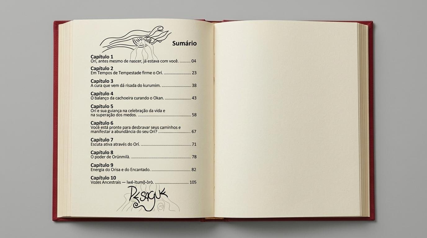 Livro aberto na página de sumário, com os dez capítulos