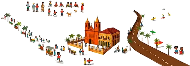 Pelourinho ilustrado, com a igreja e a ladeira