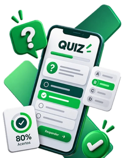 Celular mostrando um quiz com 80% de acertos