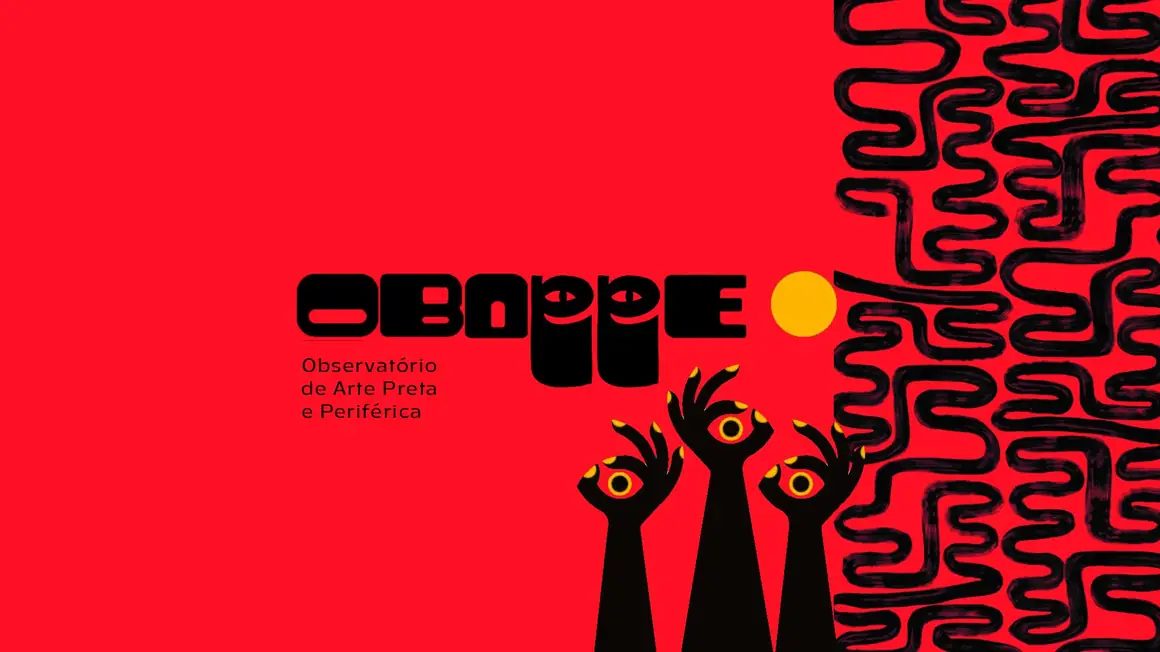 Identidade do Obappe com mãos de olhos desenhados e grafismos em vermelho e preto