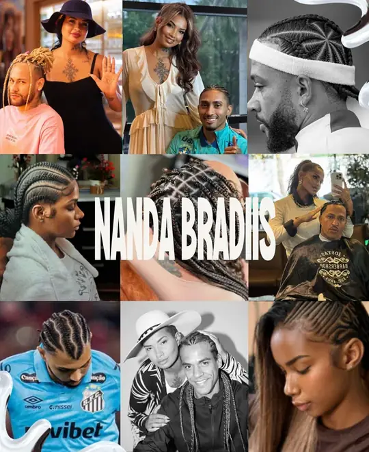 Colagem de nove fotos com o nome Nanda Bradiis sobre elas